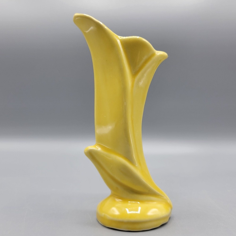 Vintage Mini Shawnee Pottery Floral Bud Vase Yellow Gold Mid Century MCM 5"